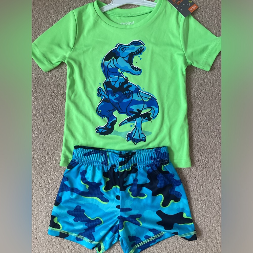 NWT 2 pc dinosaur shorts set 18 mos matching set shirt shorts